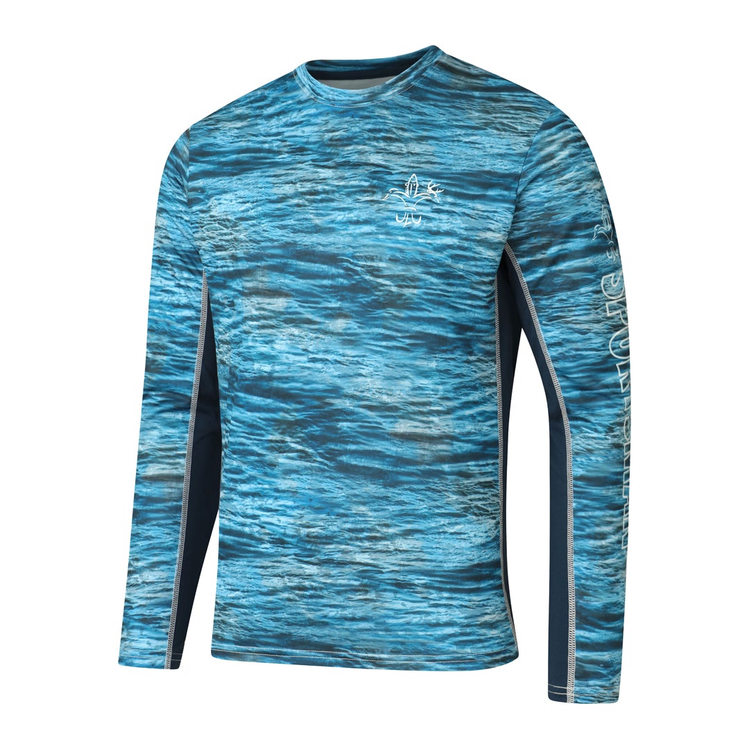 Huk Performance Fishing Youth M Blue Current Long Sleeve Shirt Water, Sun,  Boat