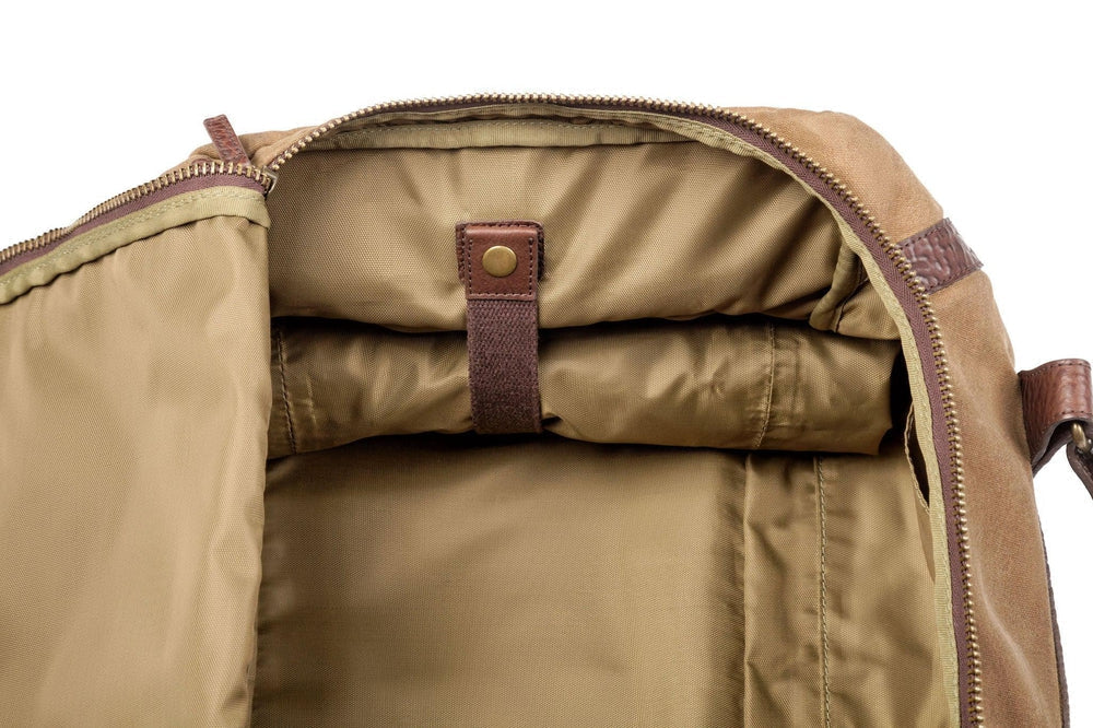 Mission Mercantile Leather Goods | Campaign Waxed Canvas Medium Field Duffel Bag, Smoke / Brown