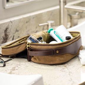 Mission Mercantile Leather Goods | Campaign Waxed Canvas Toiletry Square Shave Kit Smoke / Vintage Camo