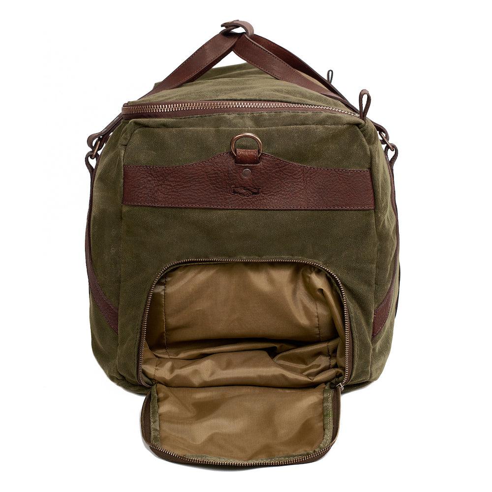 Mission Mercantile Leather Goods | Campaign Waxed Canvas Medium Duffel Bag, Smoke / Vintage Camo