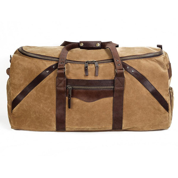 Mission Mercantile Leather Goods | Campaign Waxed Canvas X-Large Duffel Bag, Smoke / Brown